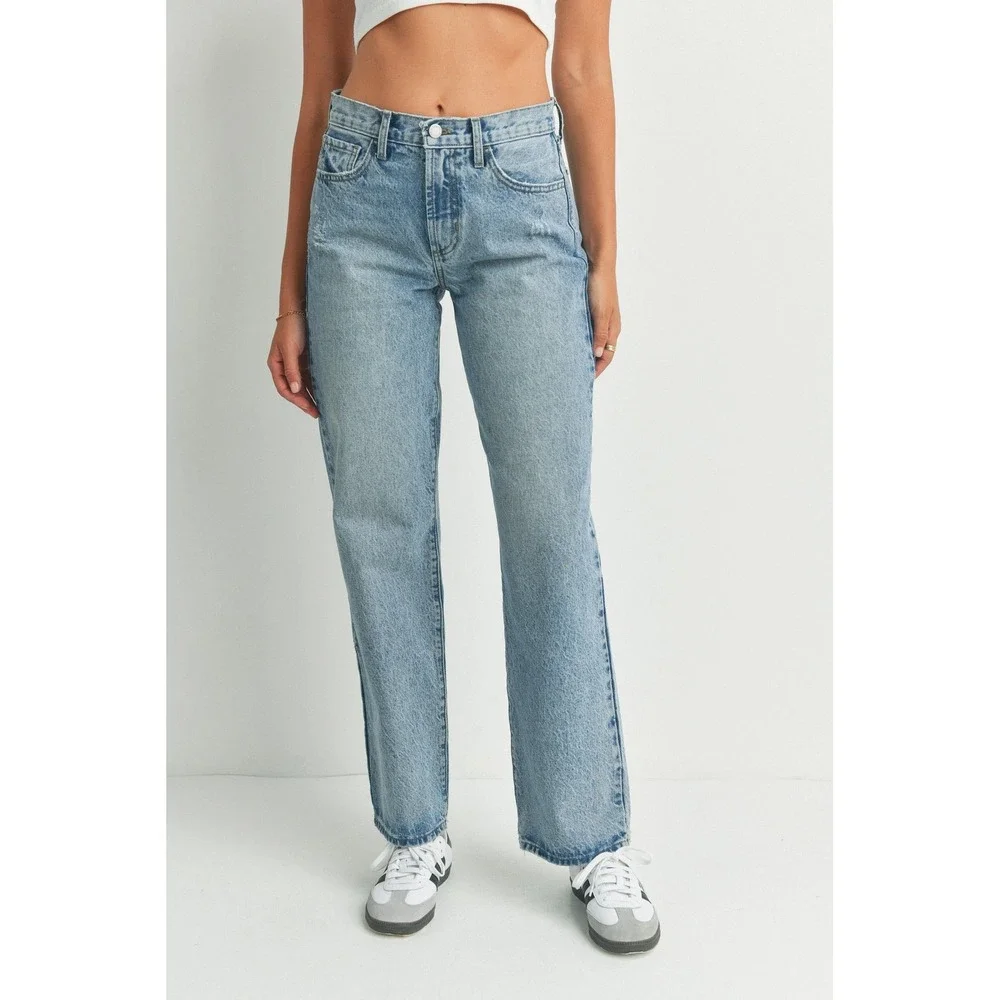 Just Black Denim Jeans NEW Relaxed Straight Womens High Rise Light Wash Blue 26